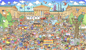Escenario ilustrado de la Semana 1 con 30 pistas ocultas